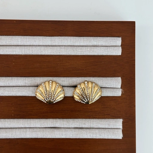 Image of Louisë // Limited Edition Gold Ibiza Seashell Earrings - 18k Gold Plated Stainless Steel w/ Cubic Zirconia (Anti Karat)