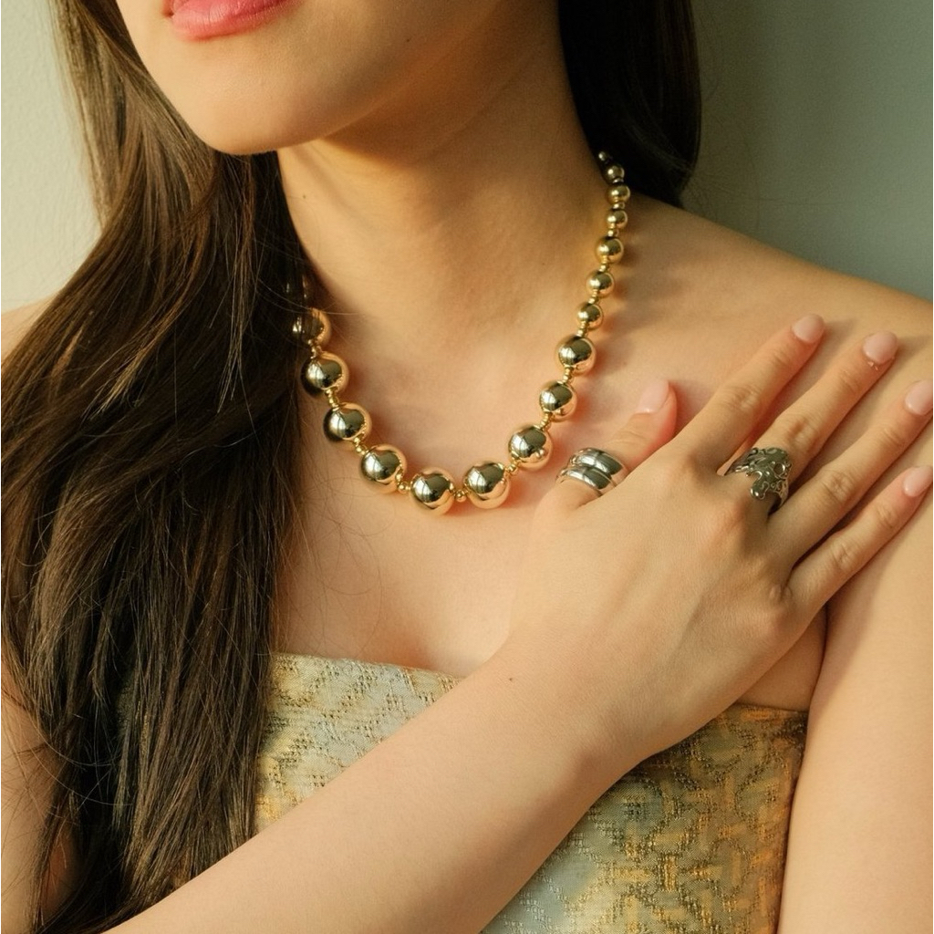 Louisë // Limited Edition Gold Beaded Statement Necklace - 18k Gold Plated Titanium/Stainless Steel (Anti Karat)