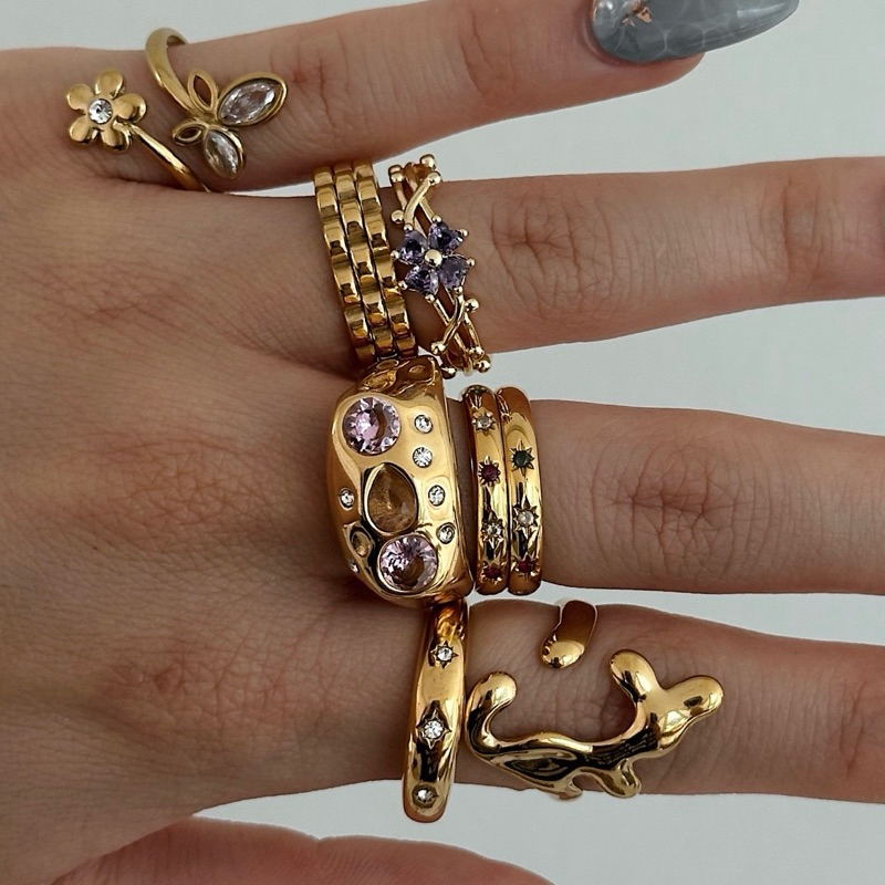 Louisë // Trinity Nova Ring - 18k Gold Plated Titanium Steel Cubic Zirconia (Anti Karat)