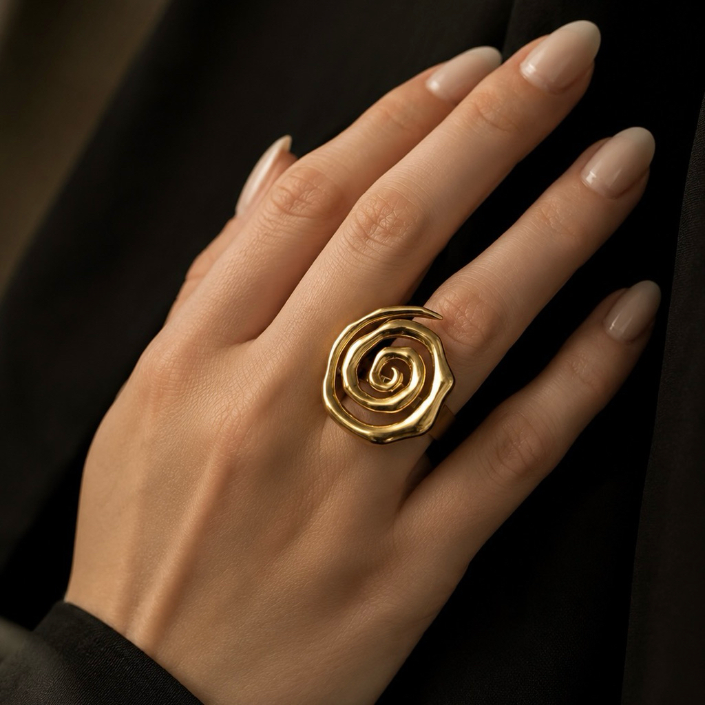 Louisë // Spiral Statement Ring - 18k Gold Plated Stainless Steel (Anti Karat)