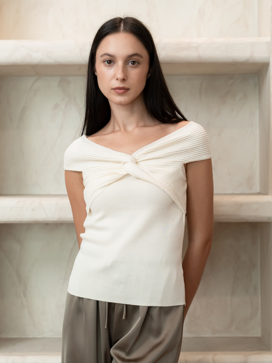 Pleat Sabrina Knit Top