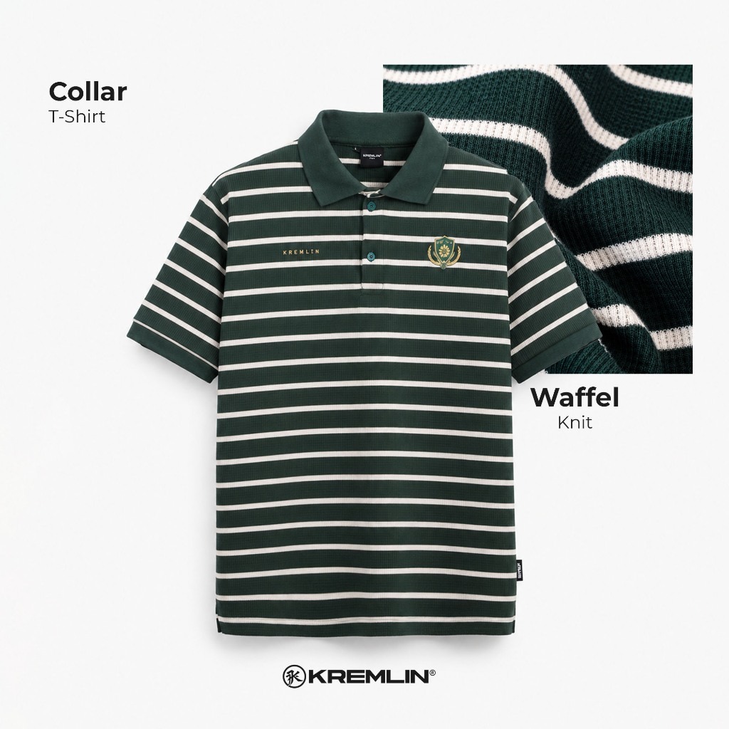 KREMLIN Waffle Polo Pinstripe shirt Green - Tsubaki Clan