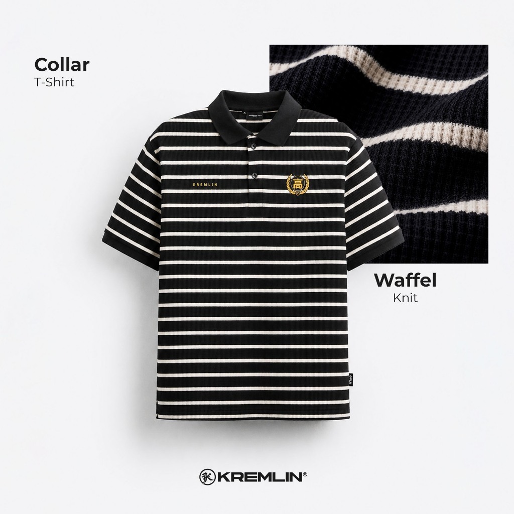 KREMLIN Waffle Polo Pinstripe shirt Black - Koto Clan