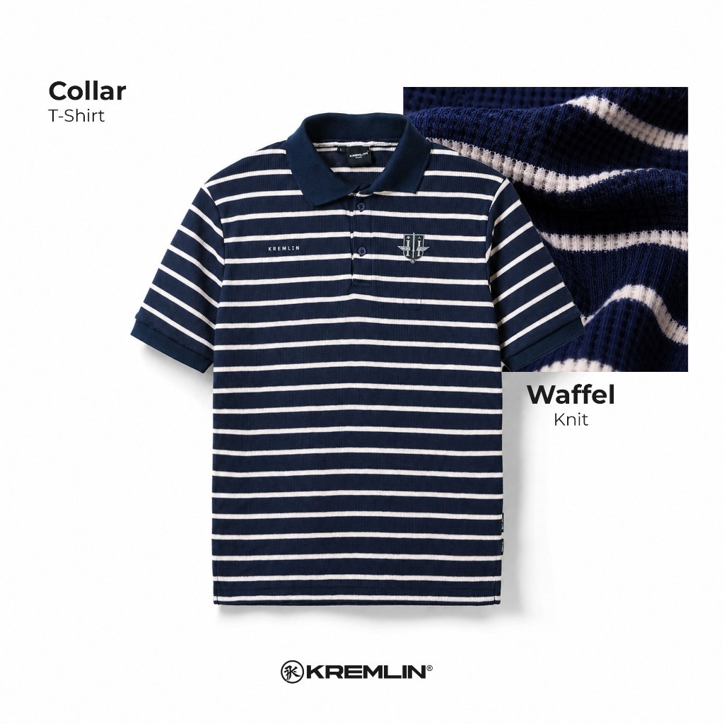KREMLIN Waffle Polo Pinstripe shirt Navy - Hayto Clan