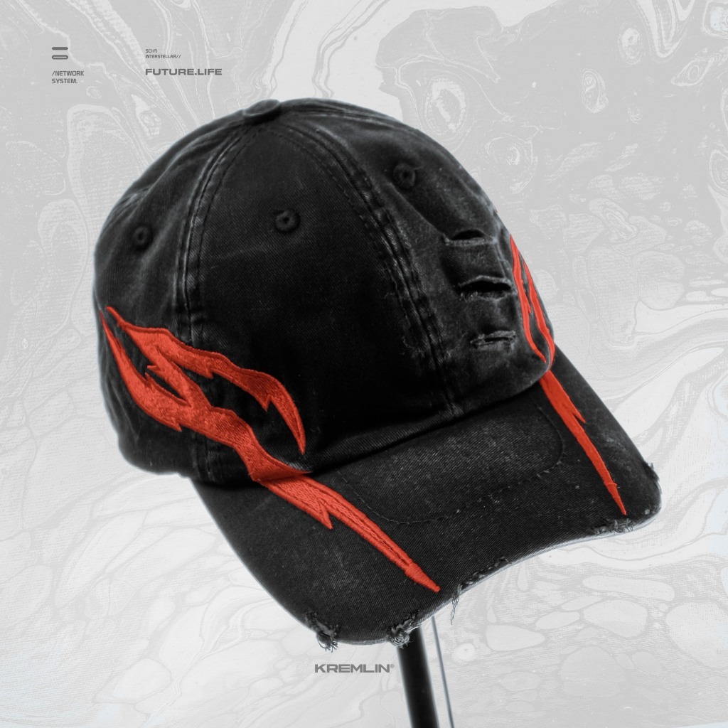 KREMLIN Topi Washed Raw Anime Insp Cap - Smoke Black Hat - FANG