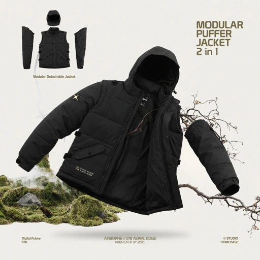 Image of KREMLIN Modular Puffer Jacket Vest 2 in 1 - Black - AIRBORNE