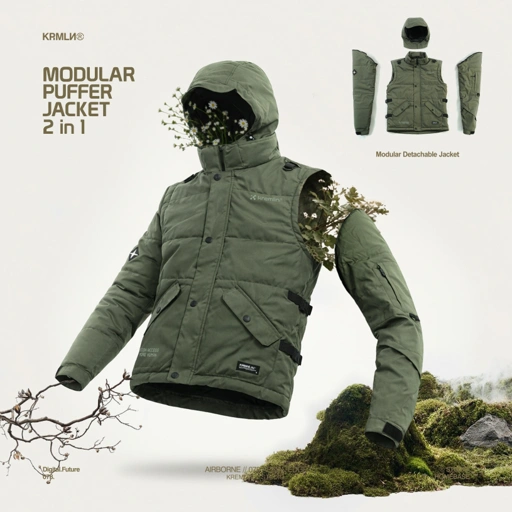Image of KREMLIN Modular Puffer Jacket Vest 2 in 1 - Green Army - AIRBORNE