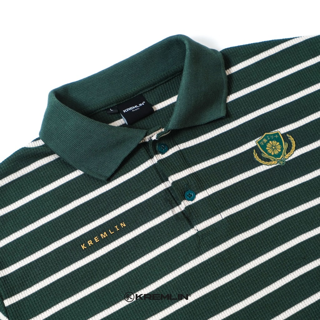 KREMLIN Waffle Polo Pinstripe shirt Green - Tsubaki Clan