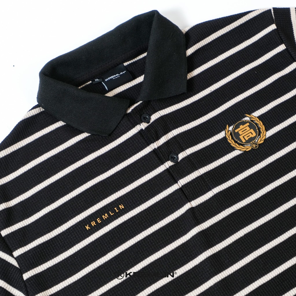 KREMLIN Waffle Polo Pinstripe shirt Black - Koto Clan