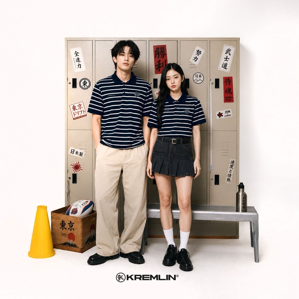 KREMLIN Waffle Polo Pinstripe shirt Navy - Hayto Clan