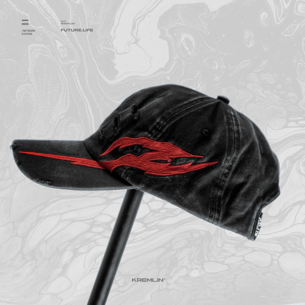 KREMLIN Topi Washed Raw Anime Insp Cap - Smoke Black Hat - FANG