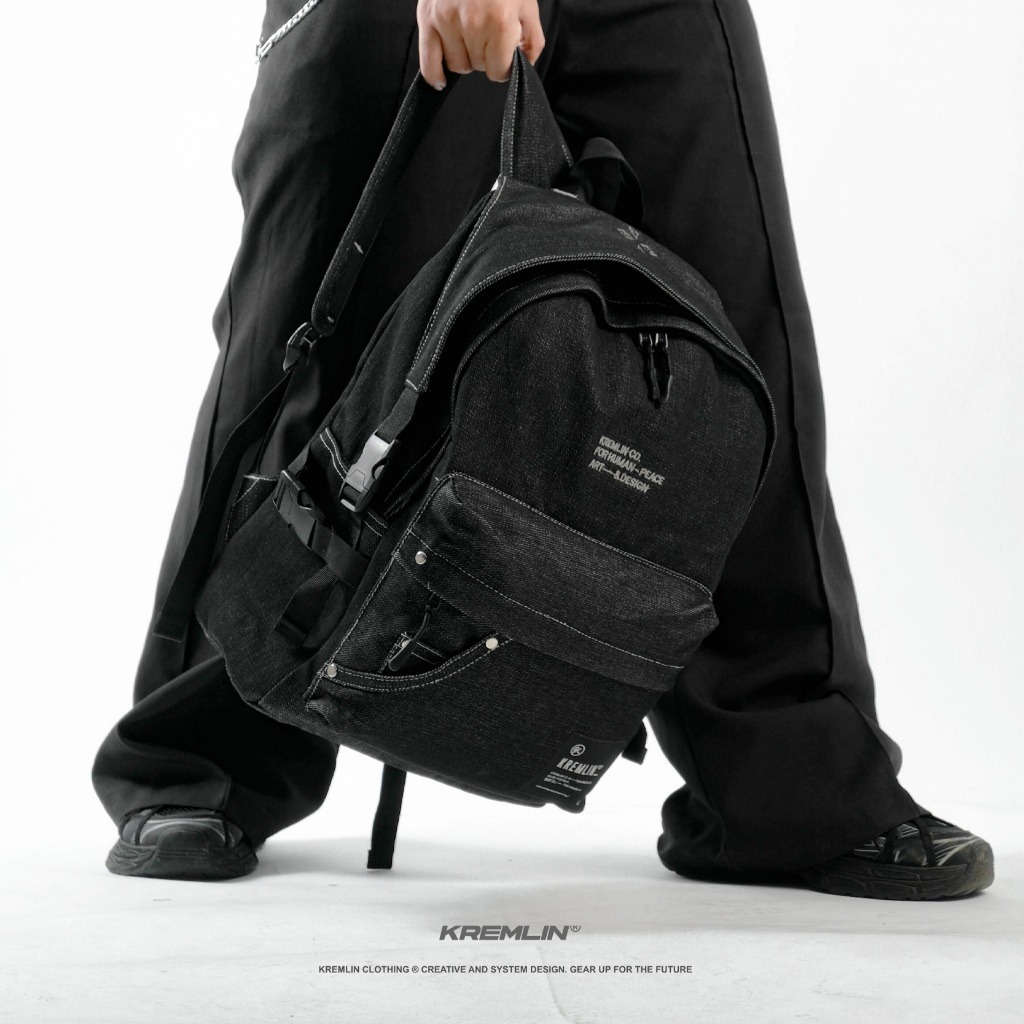 KREMLIN Tas Ransel Raw Denim Backpack Black - JADIOR