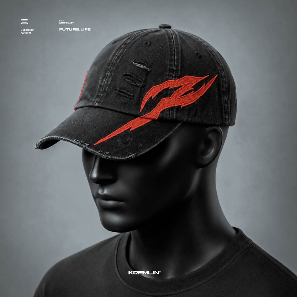 KREMLIN Topi Washed Raw Anime Insp Cap - Smoke Black Hat - FANG