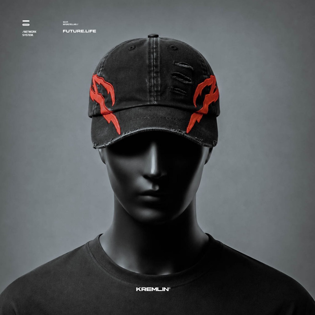 KREMLIN Topi Washed Raw Anime Insp Cap - Smoke Black Hat - FANG