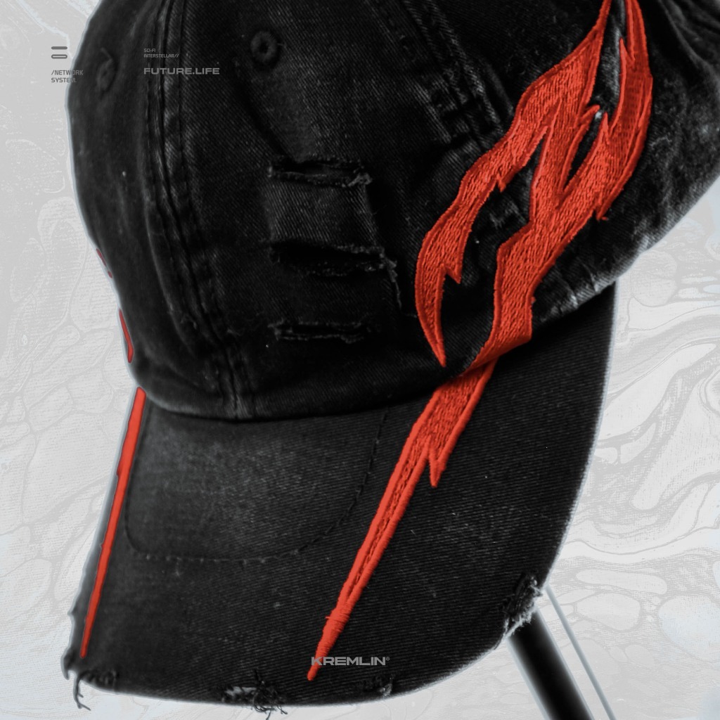 KREMLIN Topi Washed Raw Anime Insp Cap - Smoke Black Hat - FANG