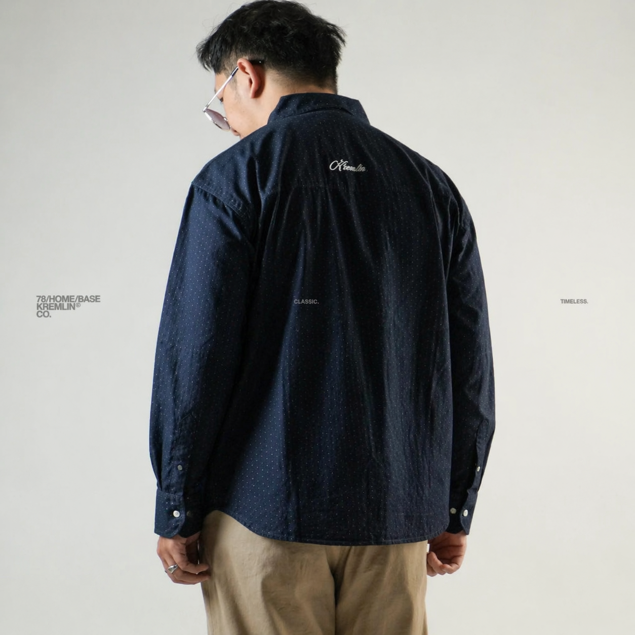 KREMLIN Longshirt Kemeja Pattern Dot Navy - Boxy OVS - Wako