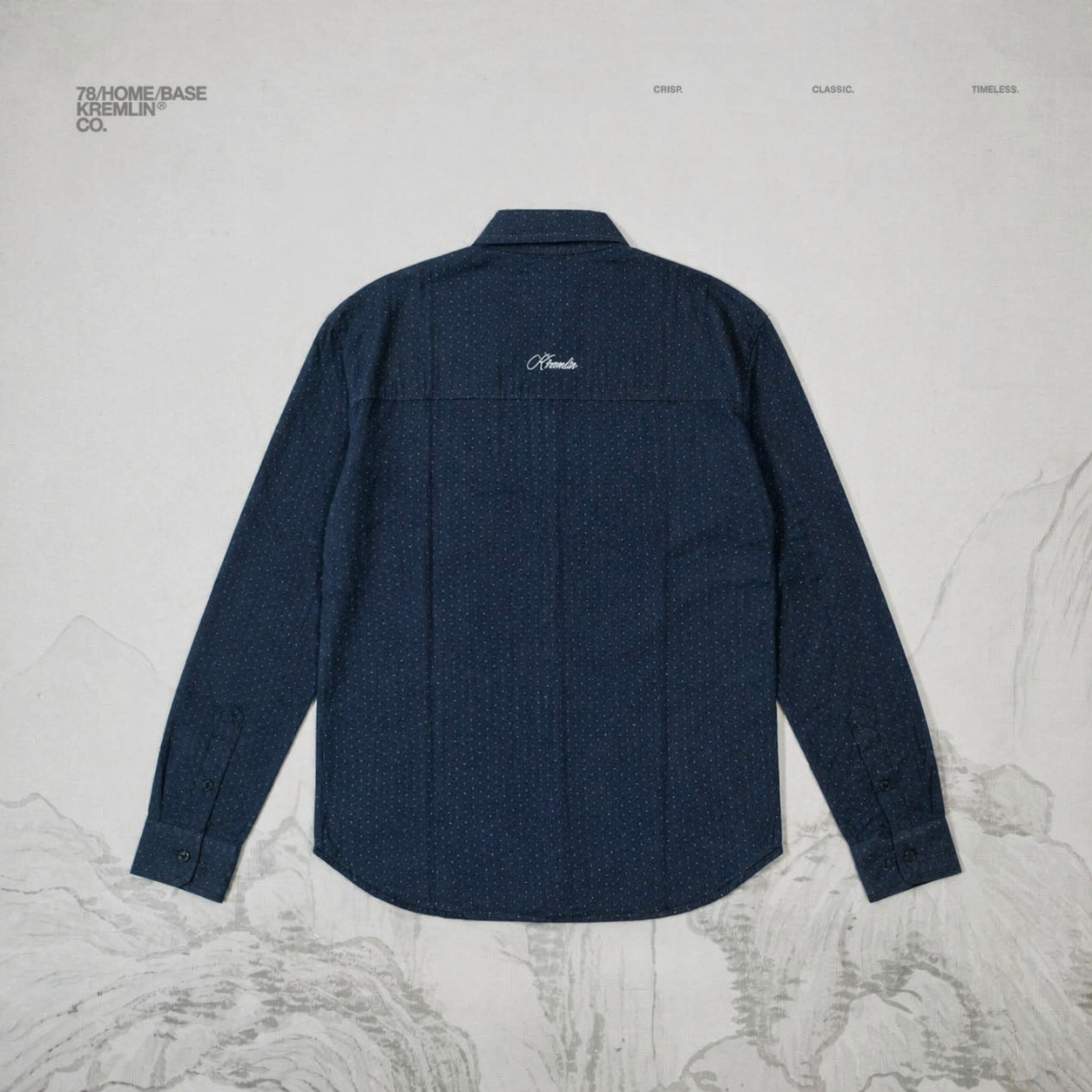 KREMLIN Longshirt Kemeja Pattern Dot Navy - Boxy OVS - Wako