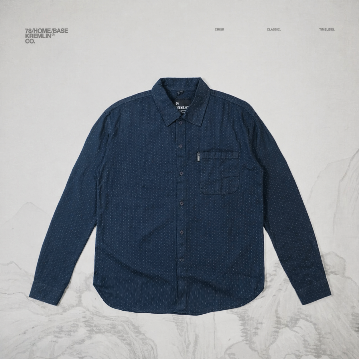 KREMLIN Longshirt Kemeja Pattern Dot Navy - Boxy OVS - Wako