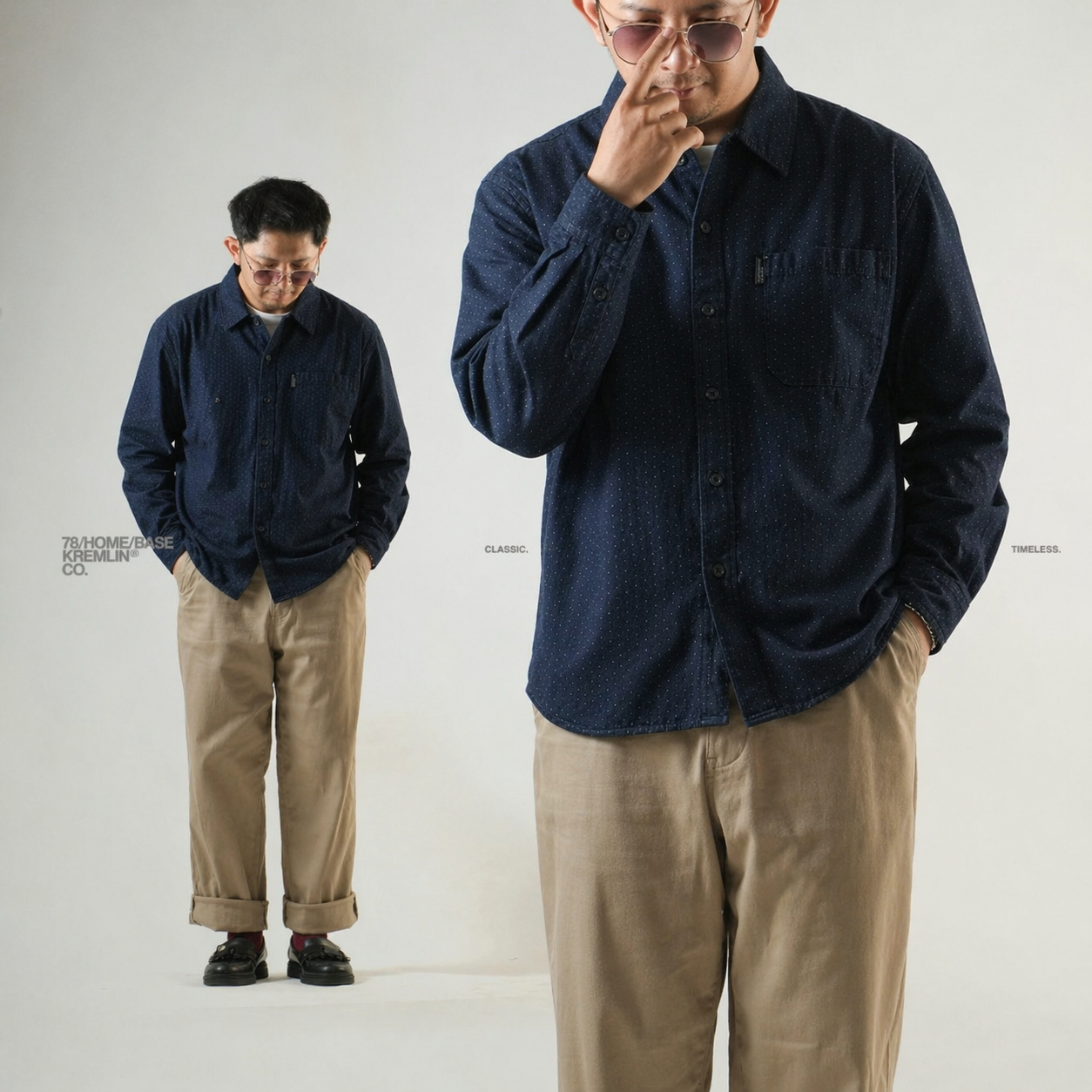 KREMLIN Longshirt Kemeja Pattern Dot Navy - Boxy OVS - Wako
