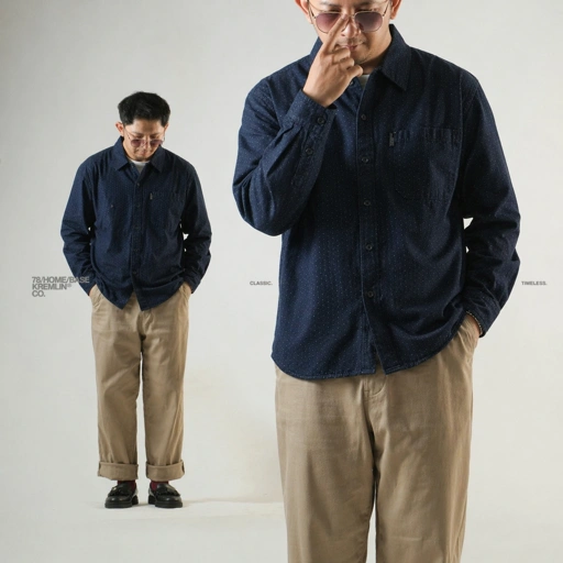 Image of KREMLIN Longshirt Kemeja Pattern Dot Navy - Boxy OVS - Wako