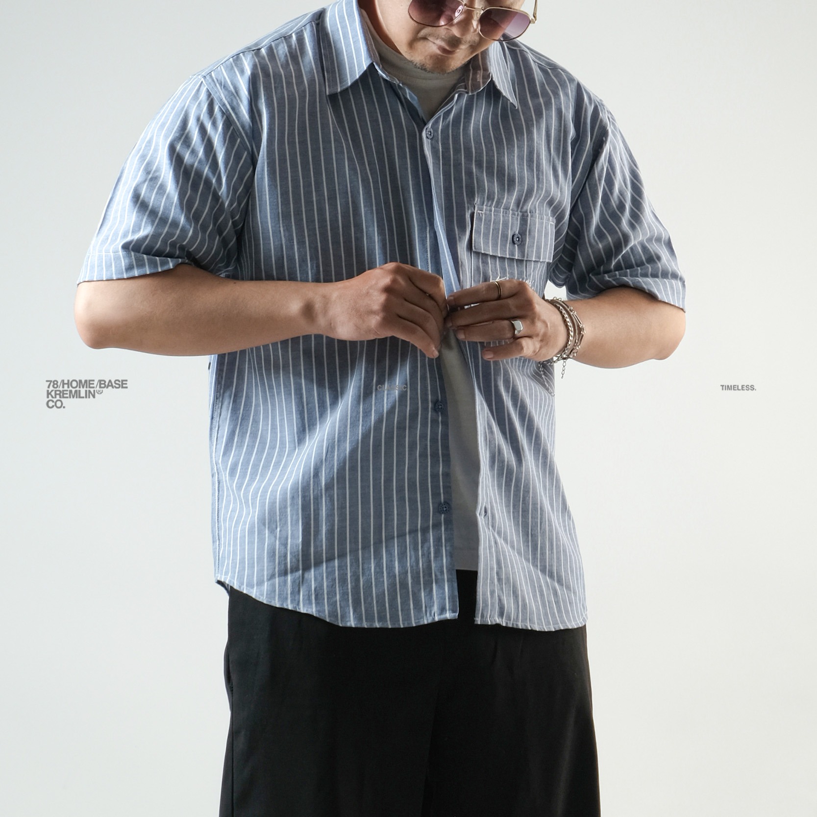 KREMLIN Shirt Kemeja Salur Pinstripe - Regular - EDO Blue