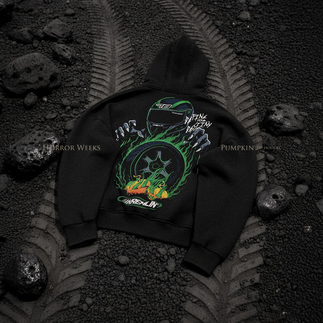 KREMLIN Zipper Hoodie Halloween Racing Black - PUMPKIN