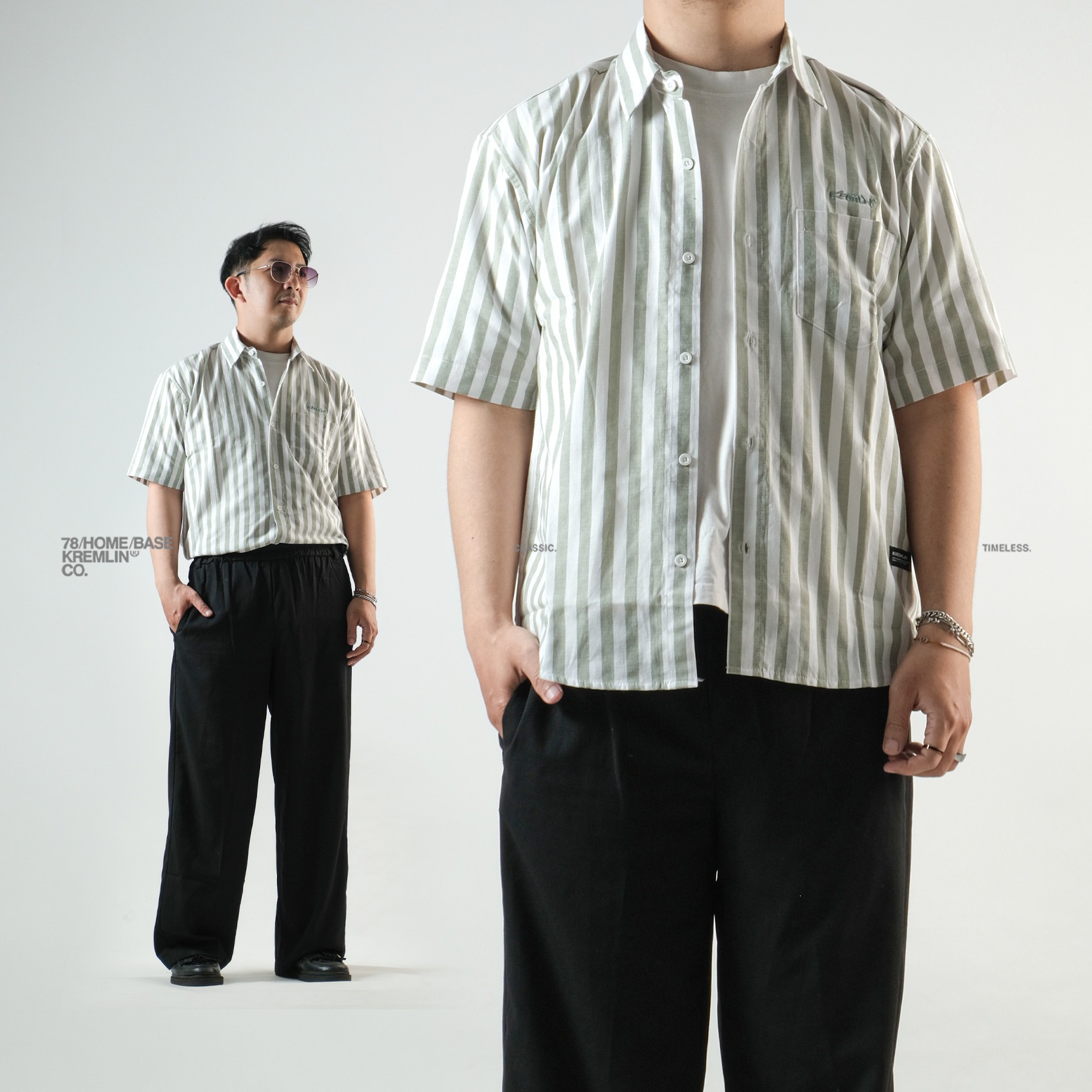 KREMLIN Shirt Kemeja Salur Pinstripe Green - Regular - Lowkey