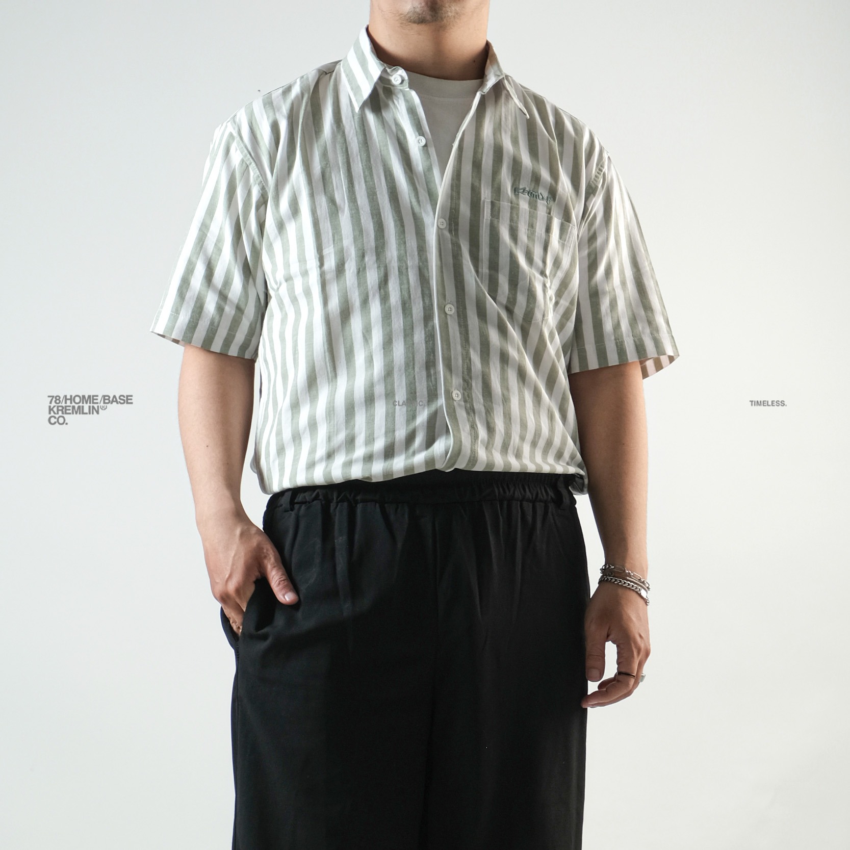 KREMLIN Shirt Kemeja Salur Pinstripe Green - Regular - Lowkey