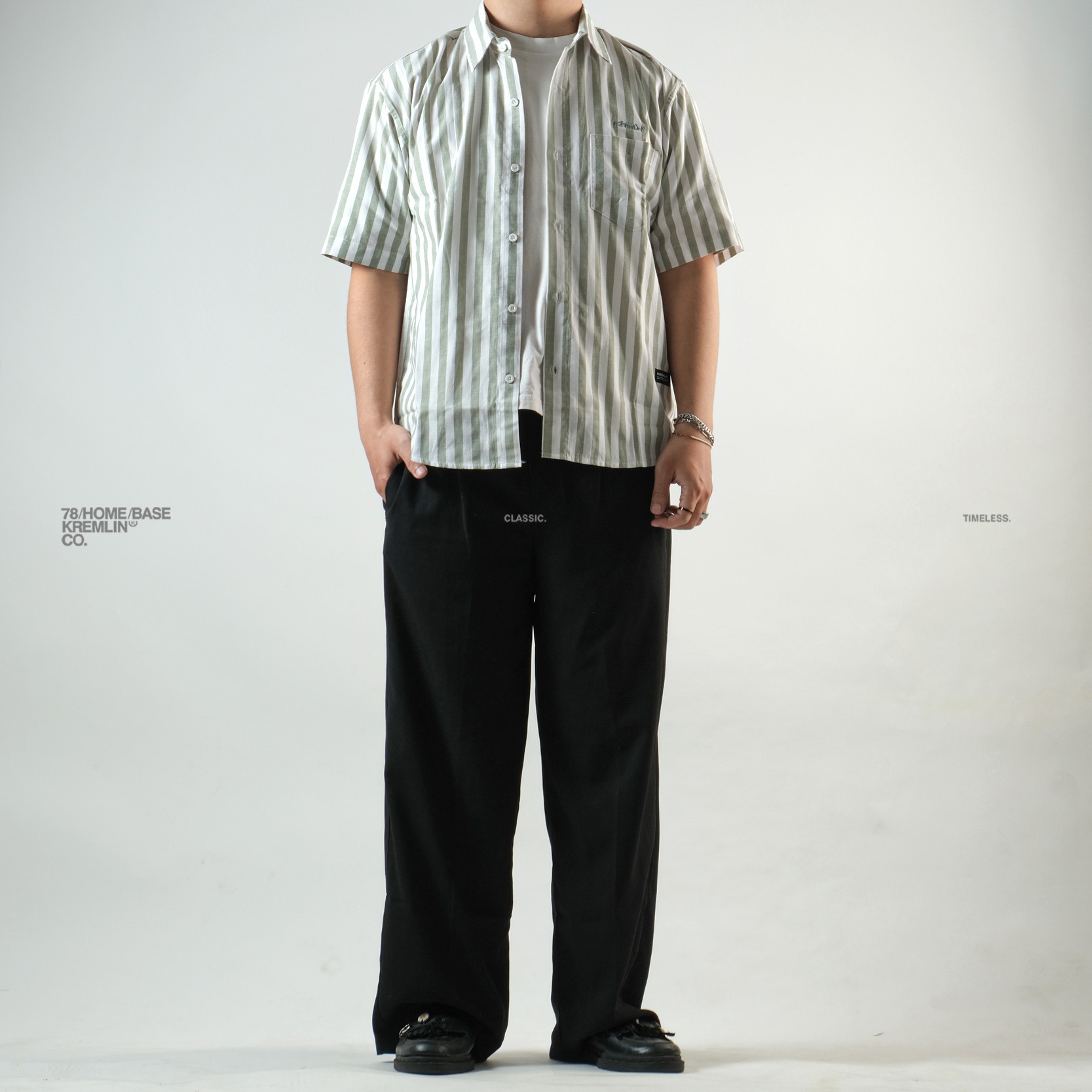 KREMLIN Shirt Kemeja Salur Pinstripe Green - Regular - Lowkey