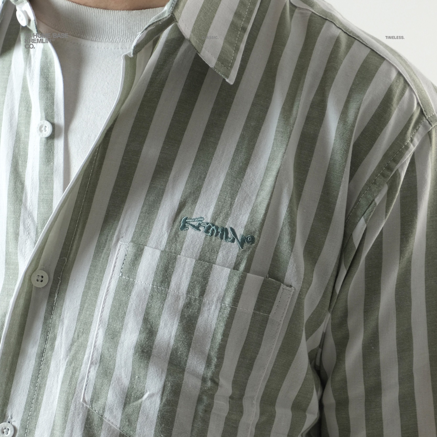 KREMLIN Shirt Kemeja Salur Pinstripe Green - Regular - Lowkey