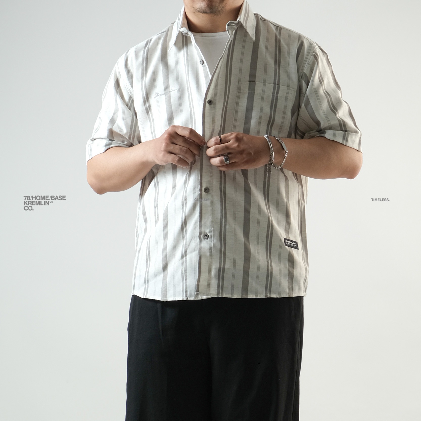 KREMLIN Shirt Kemeja Salur Pinstripe - Regular - Oasis Grey