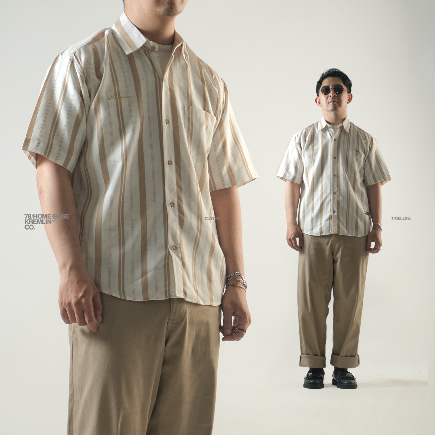 KREMLIN Shirt Kemeja Salur Pinstripe - Regular - Oasis Cream