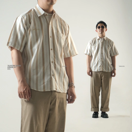 Image of KREMLIN Shirt Kemeja Salur Pinstripe - Regular - Oasis Cream