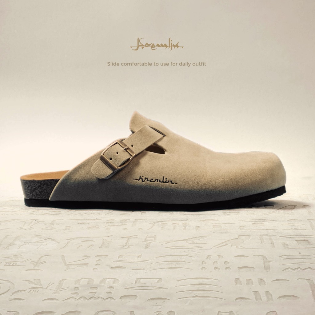 Kremlin Sepatu Sandal Slide - Clog Mule Suede - Khaki - ORB
