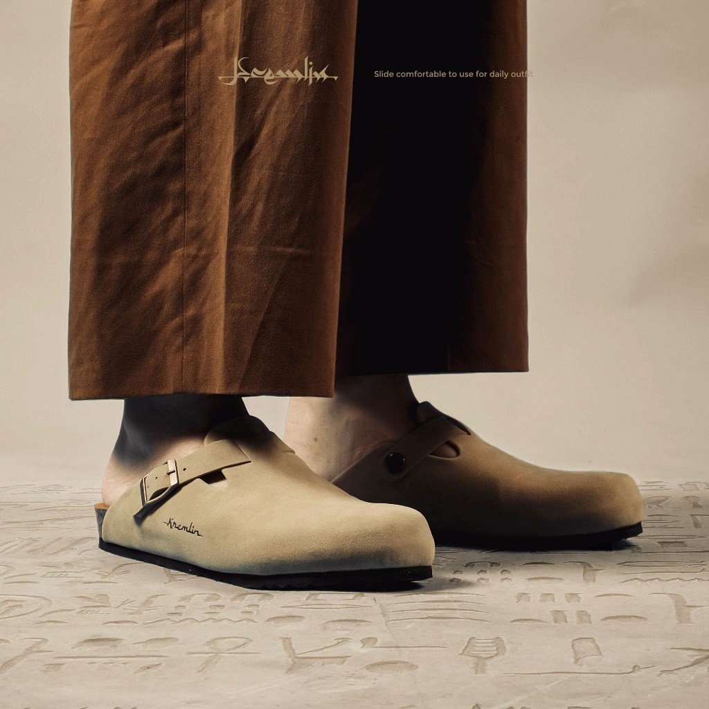 Kremlin Sepatu Sandal Slide - Clog Mule Suede - Khaki - ORB