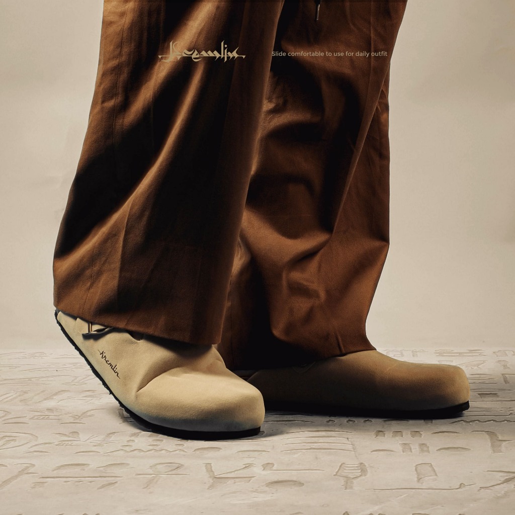 Kremlin Sepatu Sandal Slide - Clog Mule Suede - Khaki - ORB