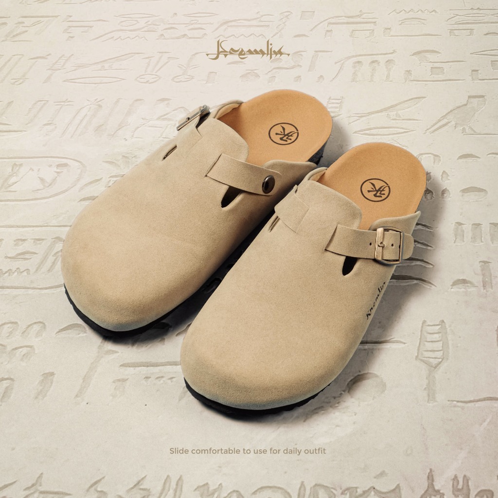 Kremlin Sepatu Sandal Slide - Clog Mule Suede - Khaki - ORB