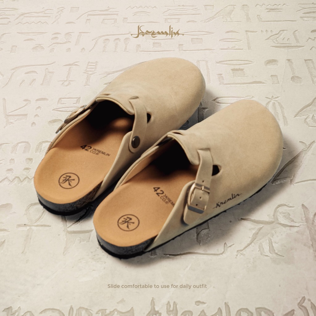 Kremlin Sepatu Sandal Slide - Clog Mule Suede - Khaki - ORB