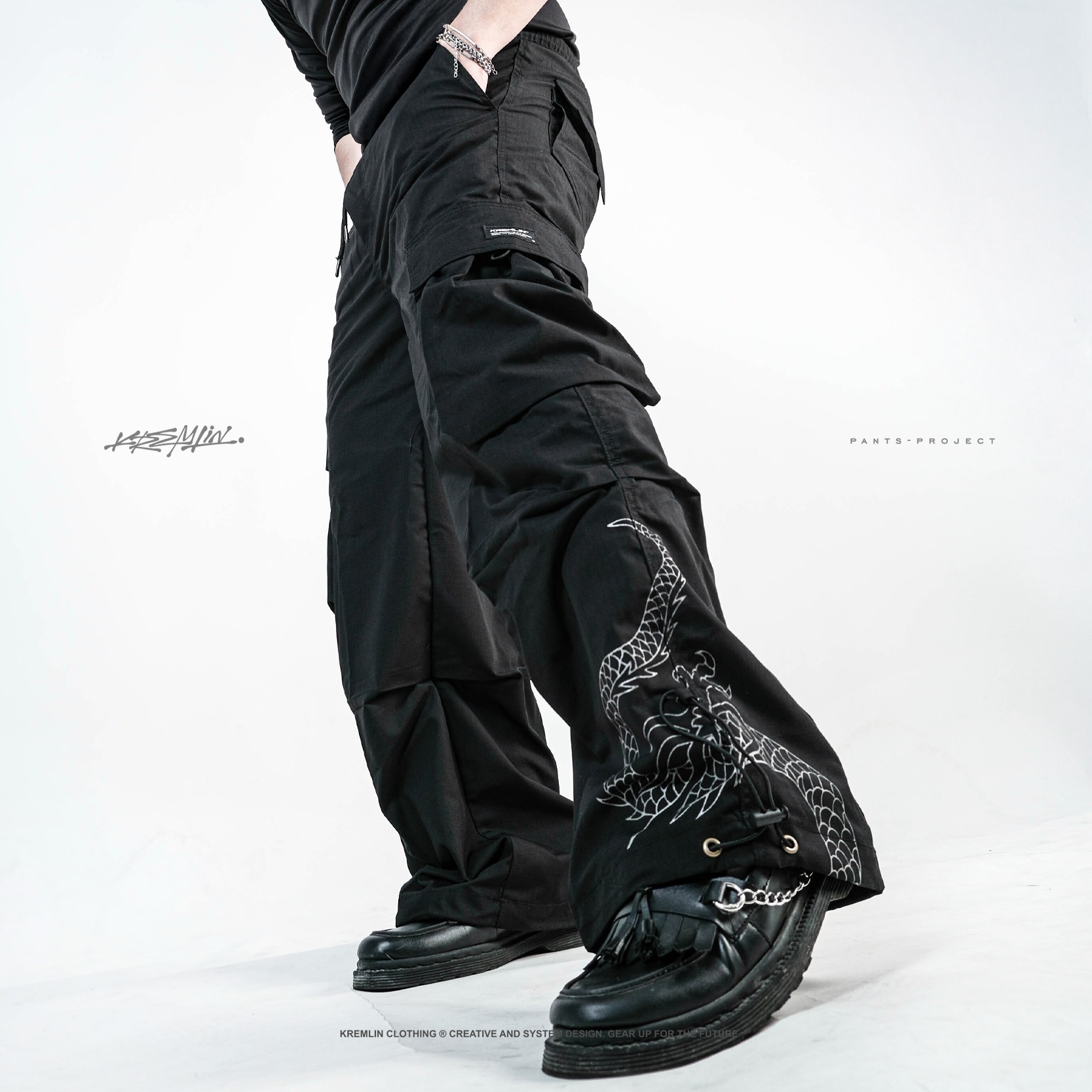 KREMLIN Loose Pants Long Celana Cargo Dragon Techwear - STEGO
