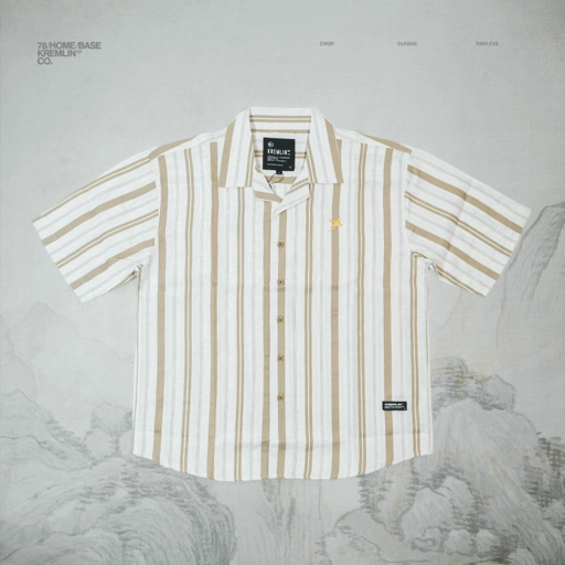Image of KREMLIN Shirt Kemeja Salur Pinstripe - Oversized - Vega Khaki