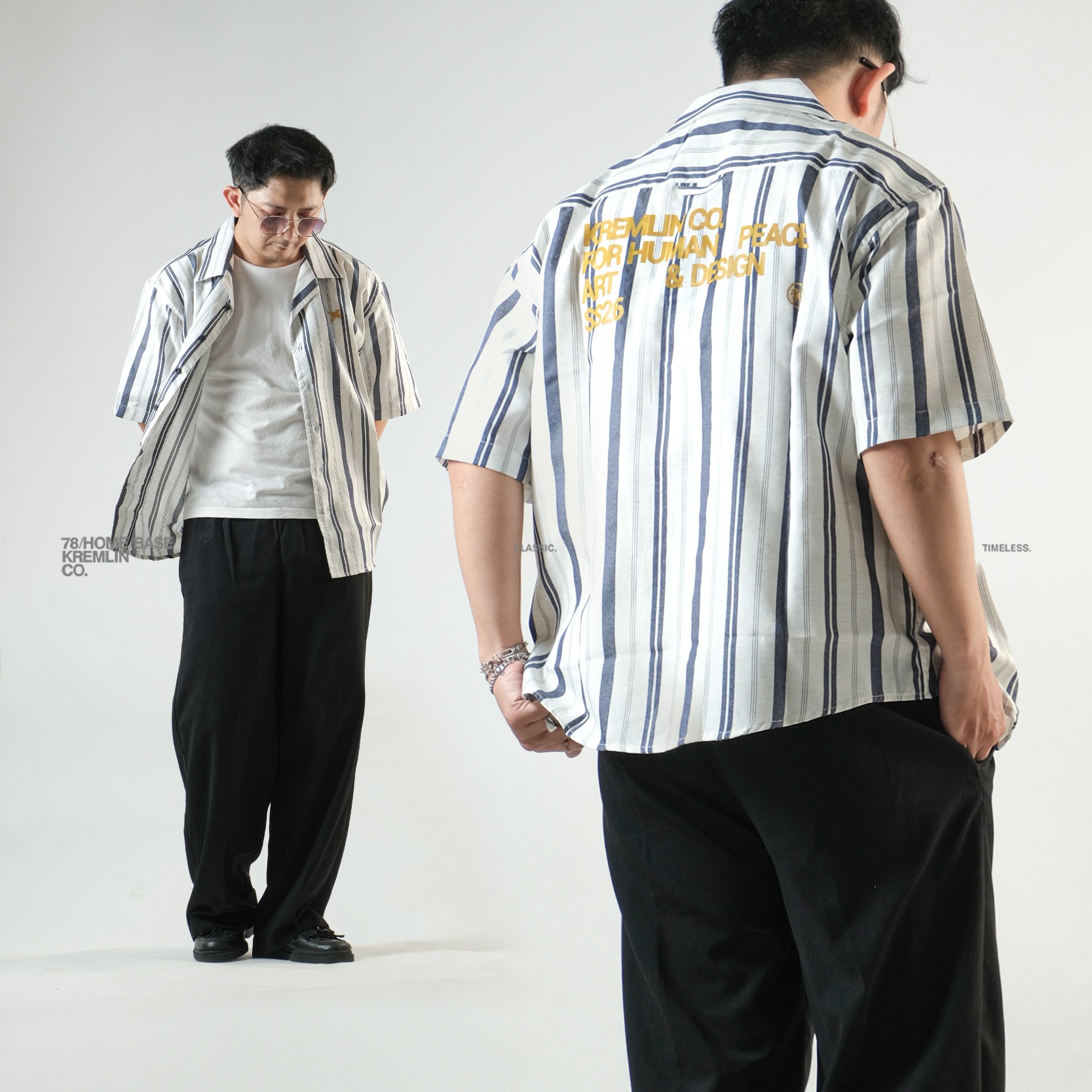 KREMLIN Shirt Kemeja Salur Pinstripe - Oversized - Vega Navy