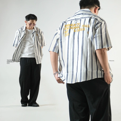 Image of KREMLIN Shirt Kemeja Salur Pinstripe - Oversized - Vega Navy