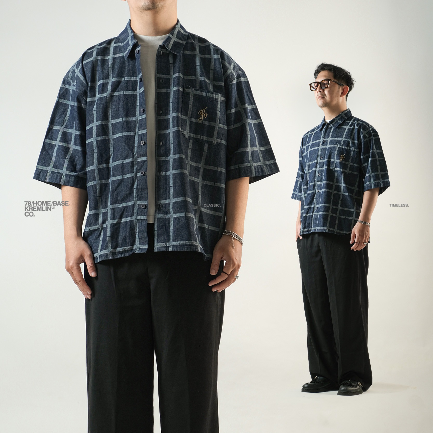 KREMLIN Shirt Kemeja Pattern Stripe Navy - Oversized - Yamato