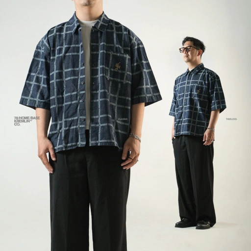 Image of KREMLIN Shirt Kemeja Pattern Stripe Navy - Oversized - Yamato