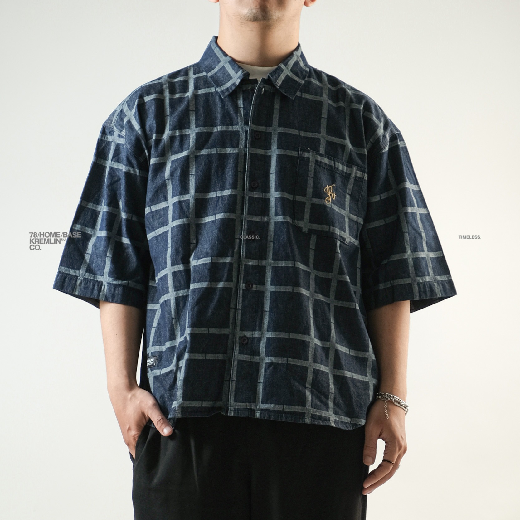 KREMLIN Shirt Kemeja Pattern Stripe Navy - Oversized - Yamato