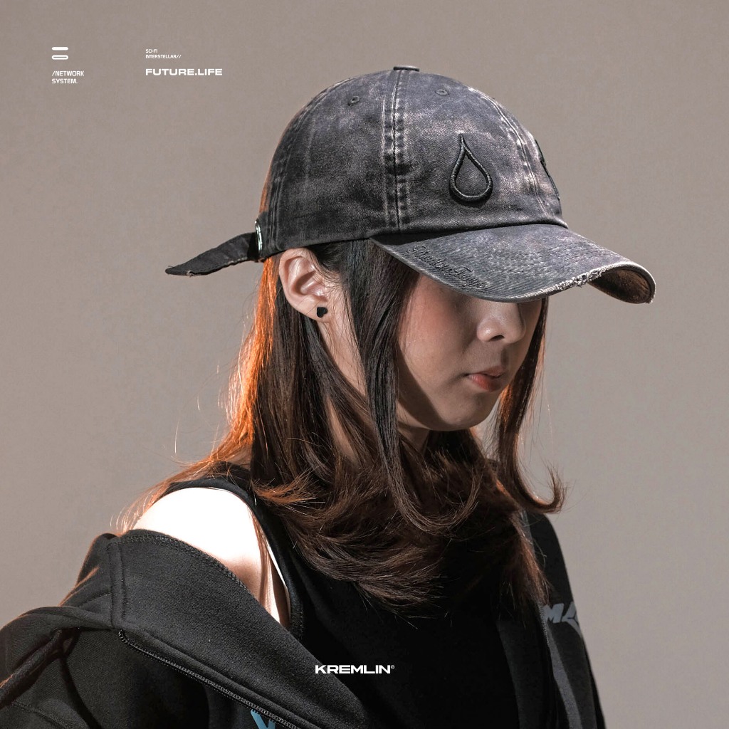 KREMLIN Topi Washed Raw Polo Cap Smoke Black Hat - HISOKA
