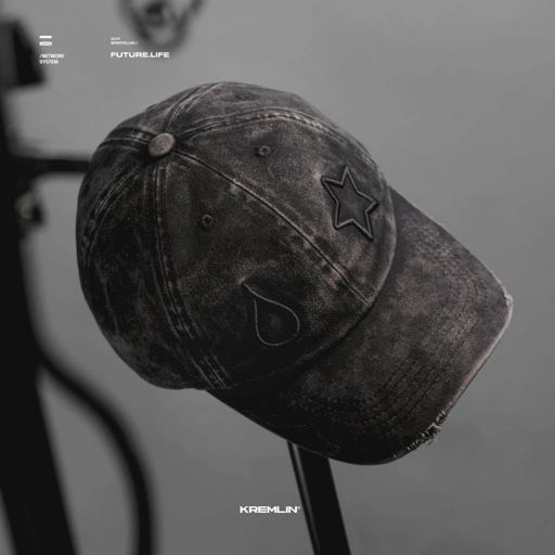 Image of KREMLIN Topi Washed Raw Polo Cap Smoke Black Hat - HISOKA