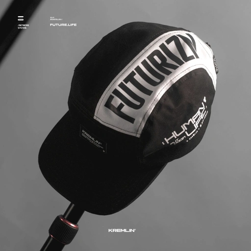 Image of KREMLIN Topi 5 Panel Cap Black White Hat - VECTOR