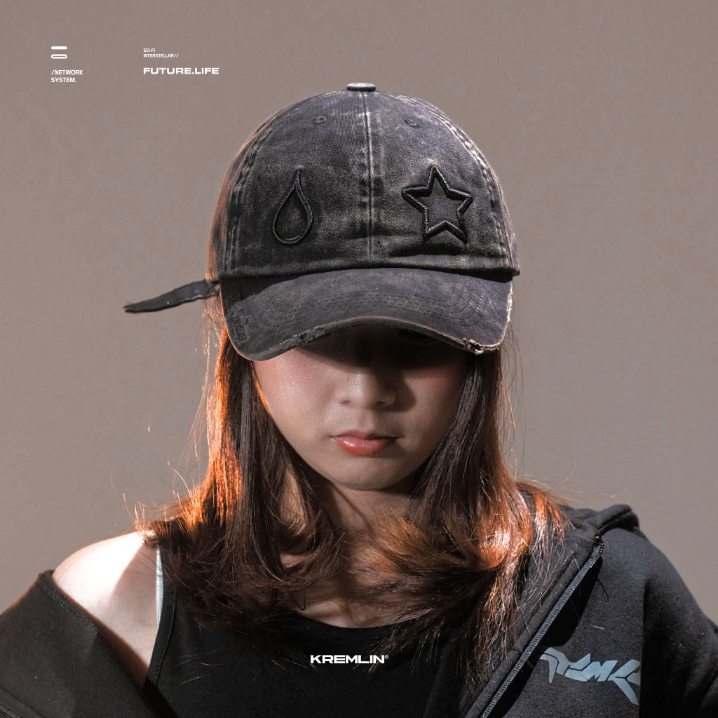 KREMLIN Topi Washed Raw Polo Cap Smoke Black Hat - HISOKA