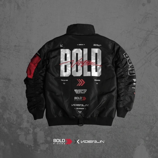 Image of KREMLIN x BOLD RIDERS Bomber Jacket Black - BOLD VORTEX